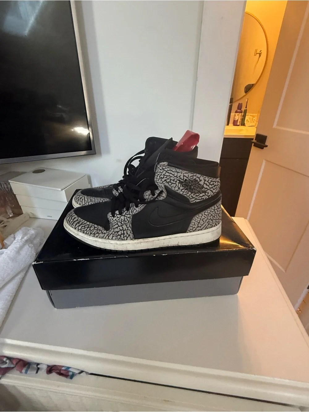 Jordan High-Top Sneakers in Black, Gray and White